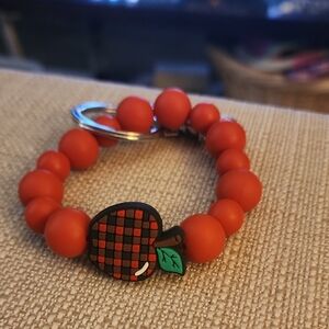 Red Beaded Keychain with Apple Charm